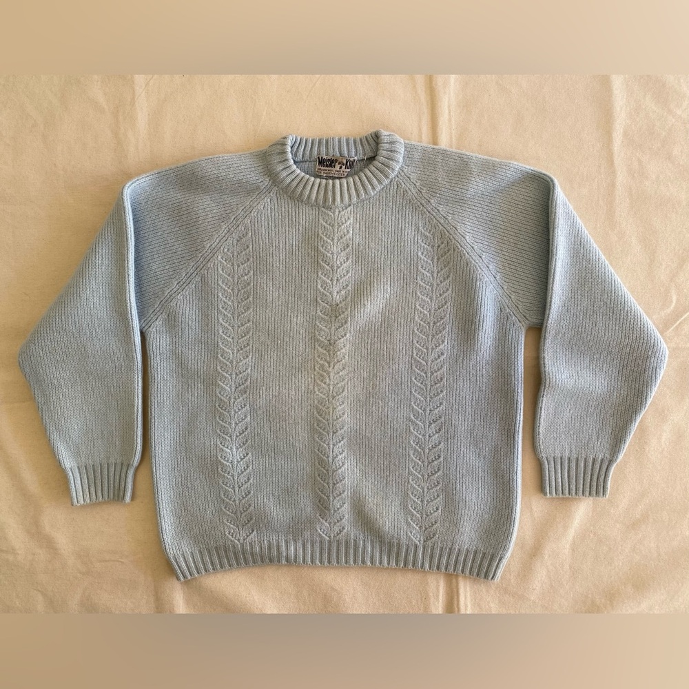 Meister Knit Vintage 100% New Wool Light Blue Crewneck Sweater Worn Project